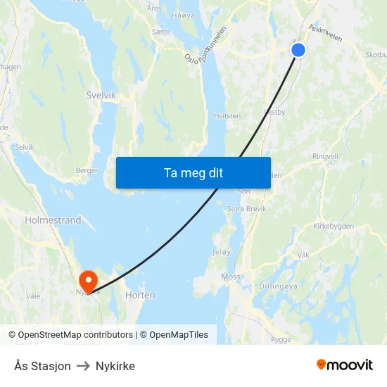 Ås Stasjon to Nykirke map