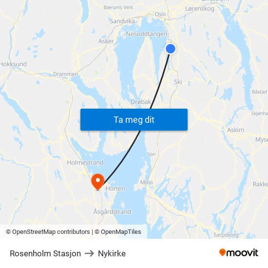 Rosenholm Stasjon to Nykirke map