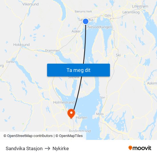 Sandvika Stasjon to Nykirke map