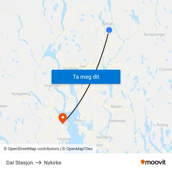 Dal Stasjon to Nykirke map