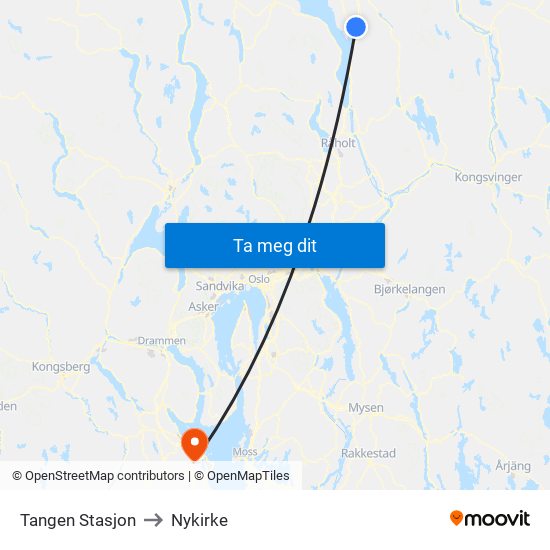 Tangen Stasjon to Nykirke map
