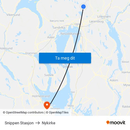 Snippen Stasjon to Nykirke map