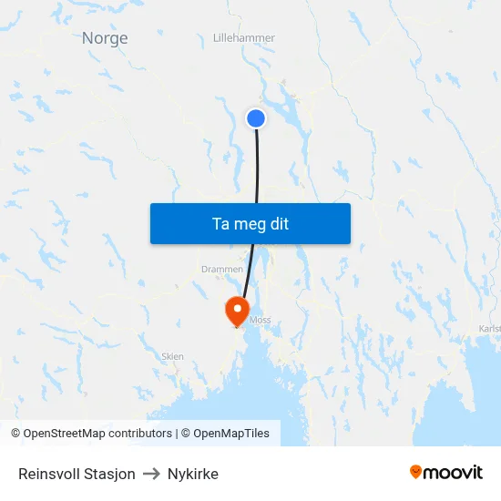 Reinsvoll Stasjon to Nykirke map