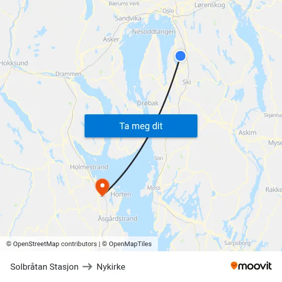 Solbråtan Stasjon to Nykirke map