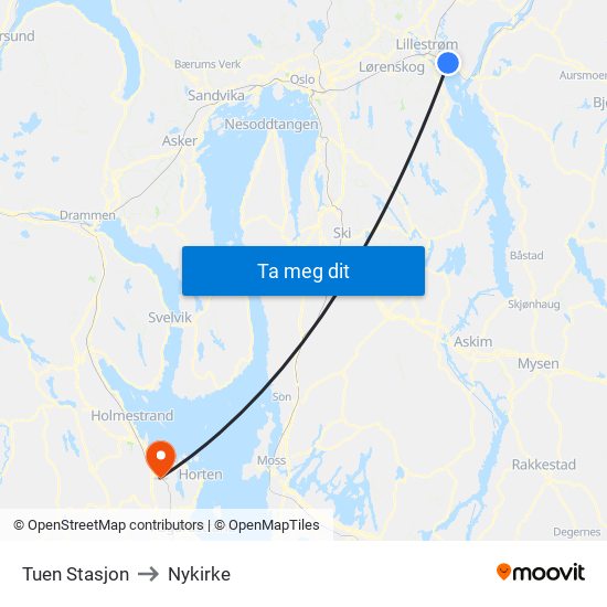Tuen Stasjon to Nykirke map