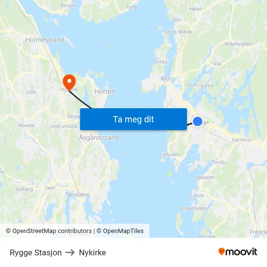 Rygge Stasjon to Nykirke map