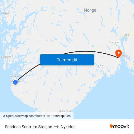 Sandnes Sentrum Stasjon to Nykirke map