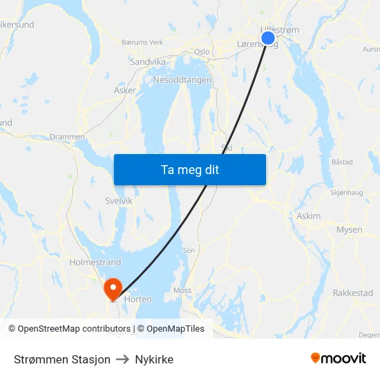 Strømmen Stasjon to Nykirke map