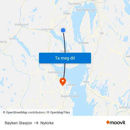 Røyken Stasjon to Nykirke map