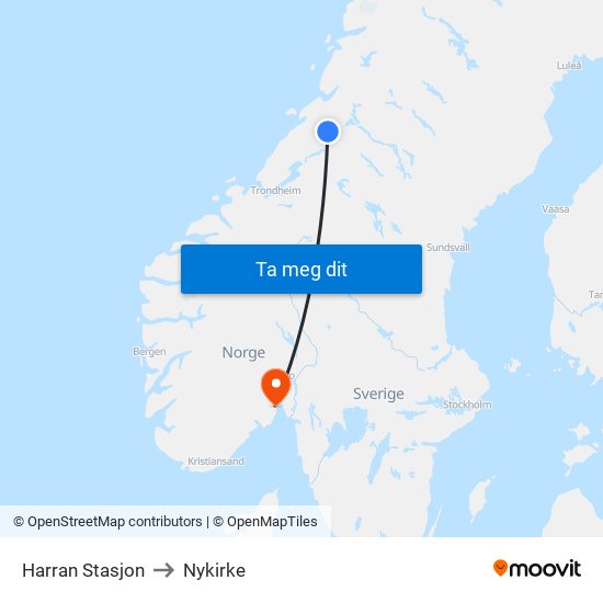 Harran Stasjon to Nykirke map