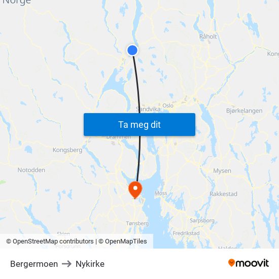 Bergermoen to Nykirke map