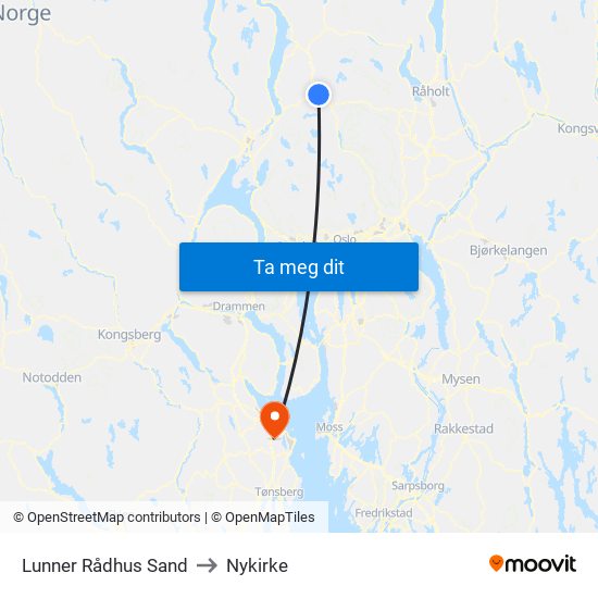 Lunner Rådhus Sand to Nykirke map