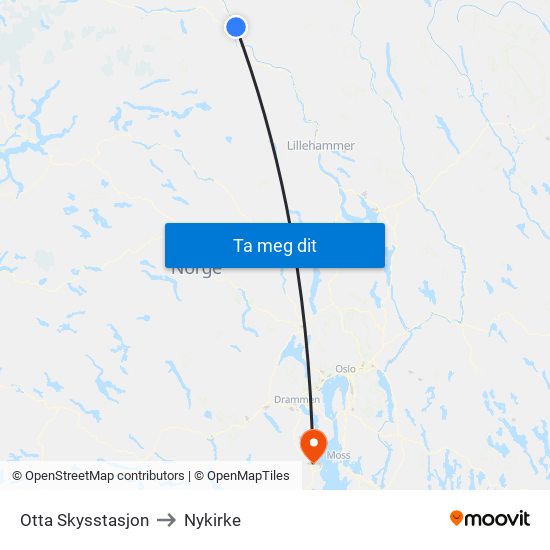 Otta Skysstasjon to Nykirke map