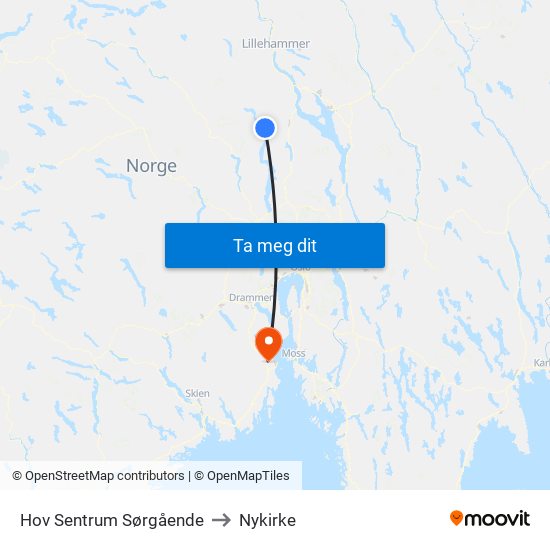 Hov Sentrum Sørgående to Nykirke map