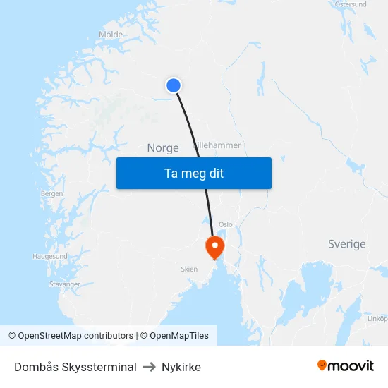 Dombås Skyssterminal to Nykirke map