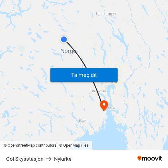 Gol Skysstasjon to Nykirke map