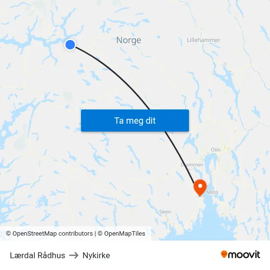 Lærdal Rådhus to Nykirke map