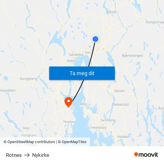 Rotnes to Nykirke map