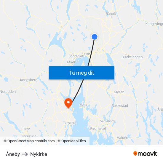 Åneby to Nykirke map