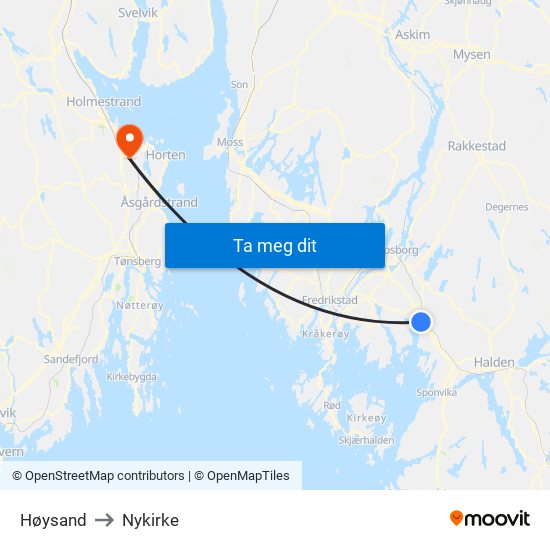 Høysand to Nykirke map
