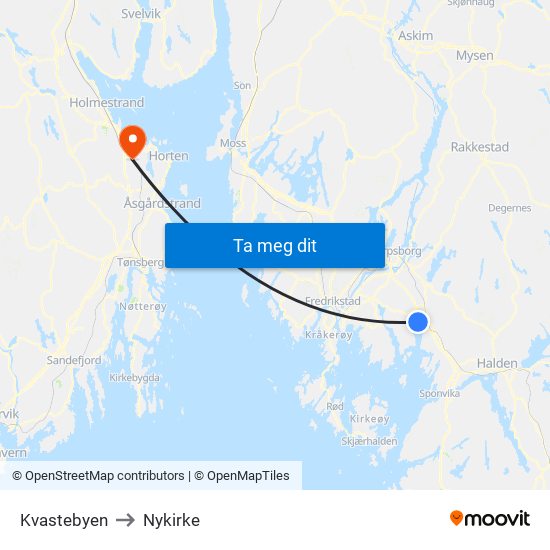 Kvastebyen to Nykirke map