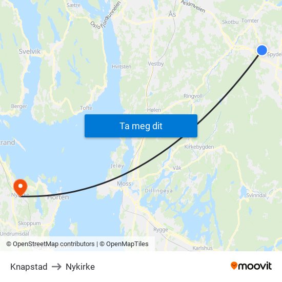 Knapstad to Nykirke map