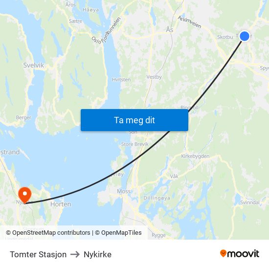 Tomter Stasjon to Nykirke map
