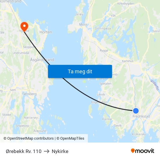 Ørebekk Rv. 110 to Nykirke map
