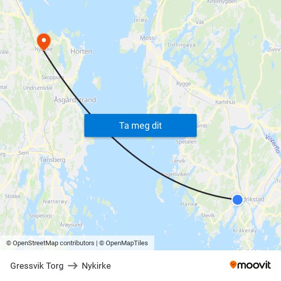 Gressvik Torg to Nykirke map