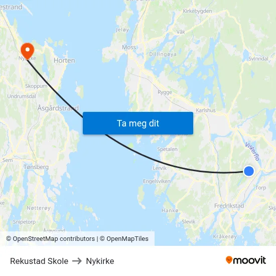 Rekustad Skole to Nykirke map