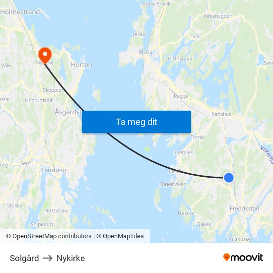 Solgård to Nykirke map