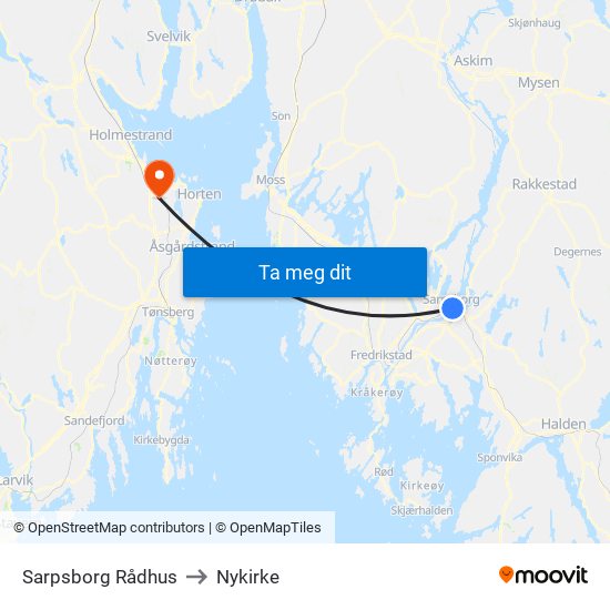 Sarpsborg Rådhus to Nykirke map