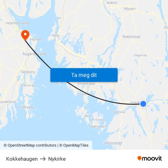 Kokkehaugen to Nykirke map