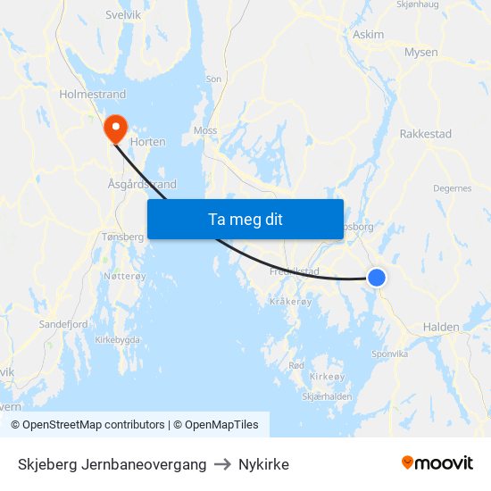 Skjeberg Jernbaneovergang to Nykirke map