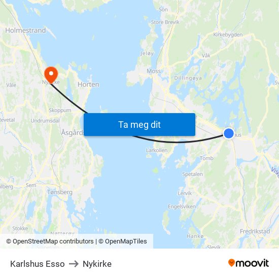 Karlshus Esso to Nykirke map