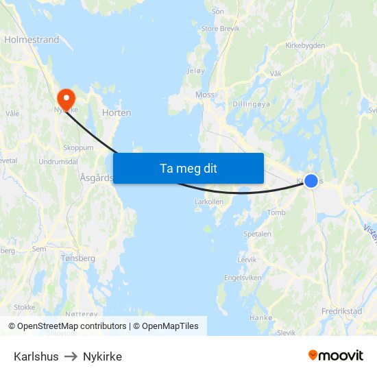 Karlshus to Nykirke map