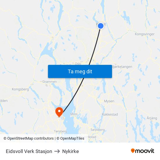 Eidsvoll Verk Stasjon to Nykirke map
