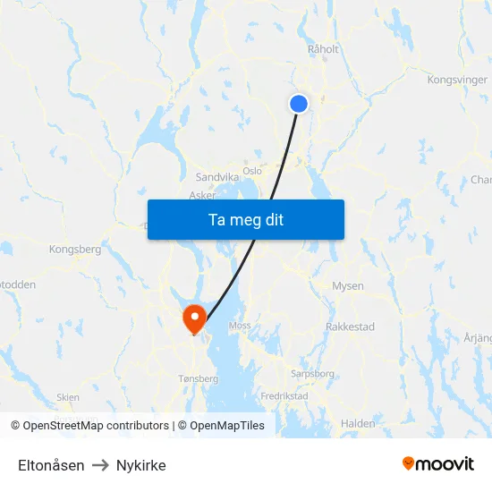 Eltonåsen to Nykirke map