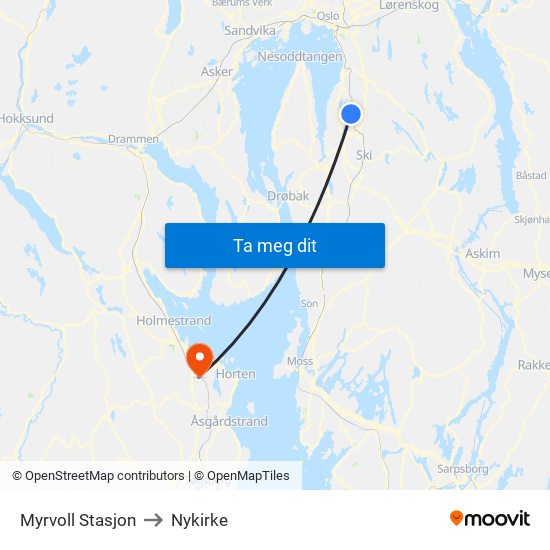 Myrvoll Stasjon to Nykirke map
