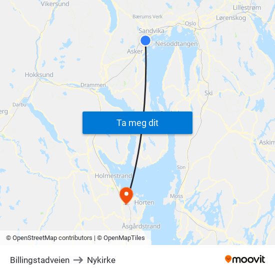 Billingstadveien to Nykirke map