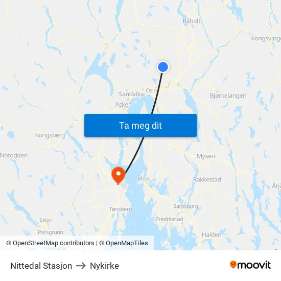 Nittedal Stasjon to Nykirke map