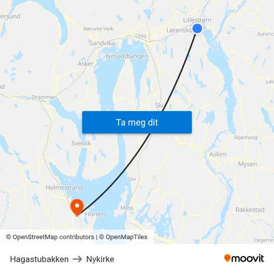 Hagastubakken to Nykirke map