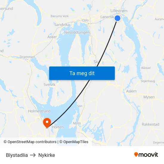 Blystadlia to Nykirke map