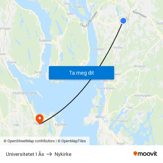 Universitetet I Ås to Nykirke map