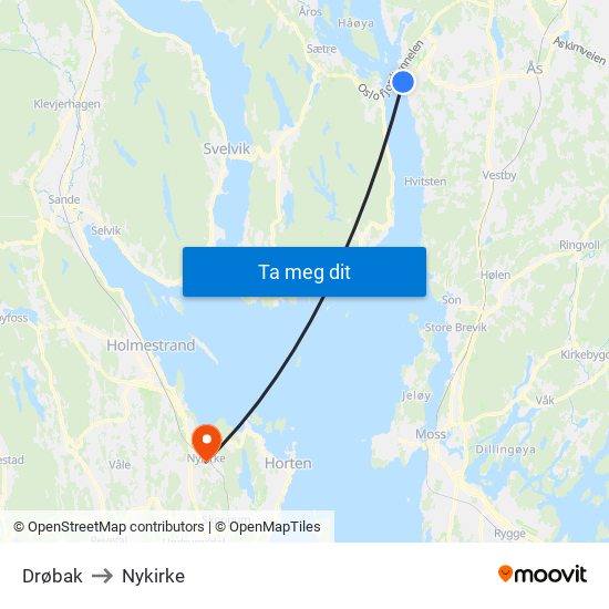 Drøbak to Nykirke map