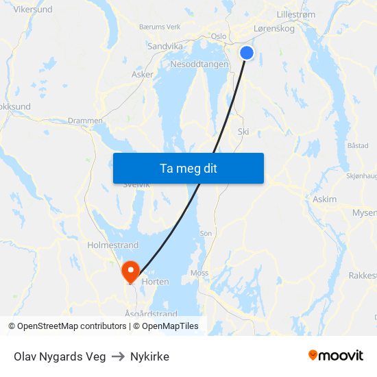 Olav Nygards Veg to Nykirke map