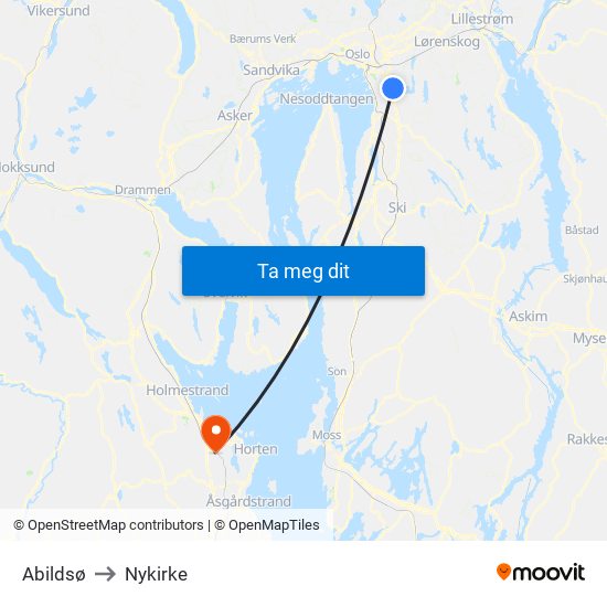 Abildsø to Nykirke map