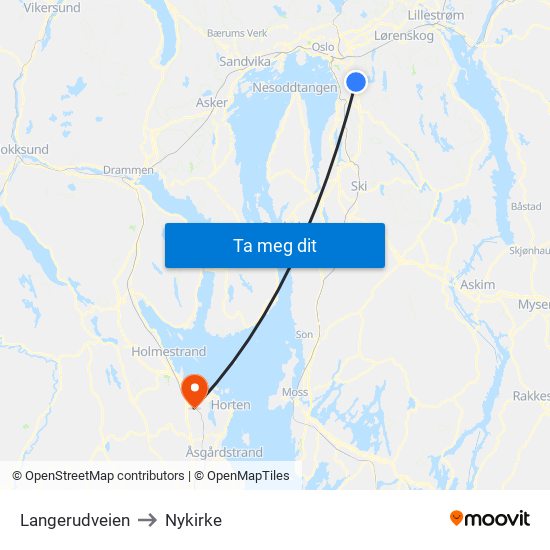 Langerudveien to Nykirke map