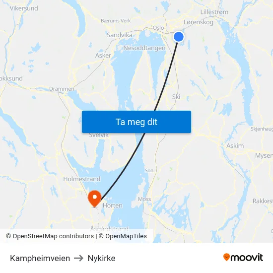 Kampheimveien to Nykirke map
