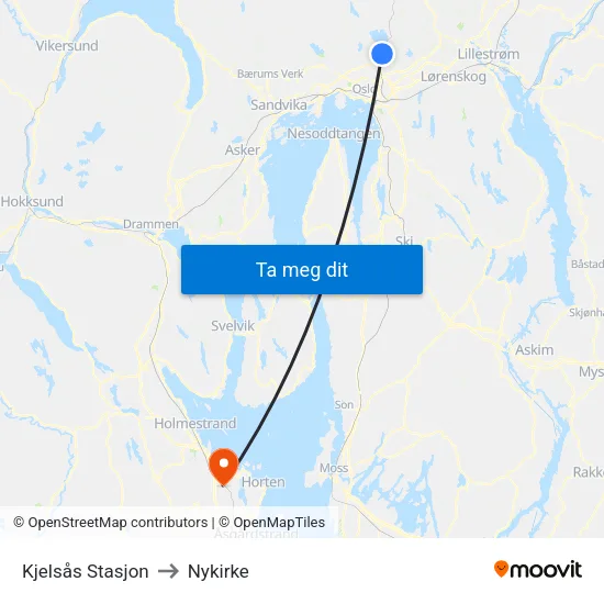 Kjelsås Stasjon to Nykirke map